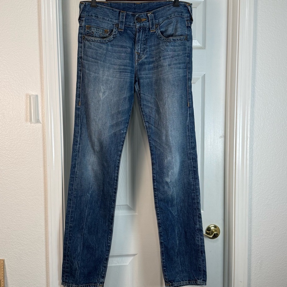 True Religion Geno Jeans Men's Size 30 (32X34) Blue Relaxed Slim No Flap - Picture 2 of 13